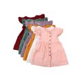thumbnail image 3 of Gupgi Girls  Fly Sleeve Dress Solid Color Round Collar Single-breasted Dresses, 3 of 9
