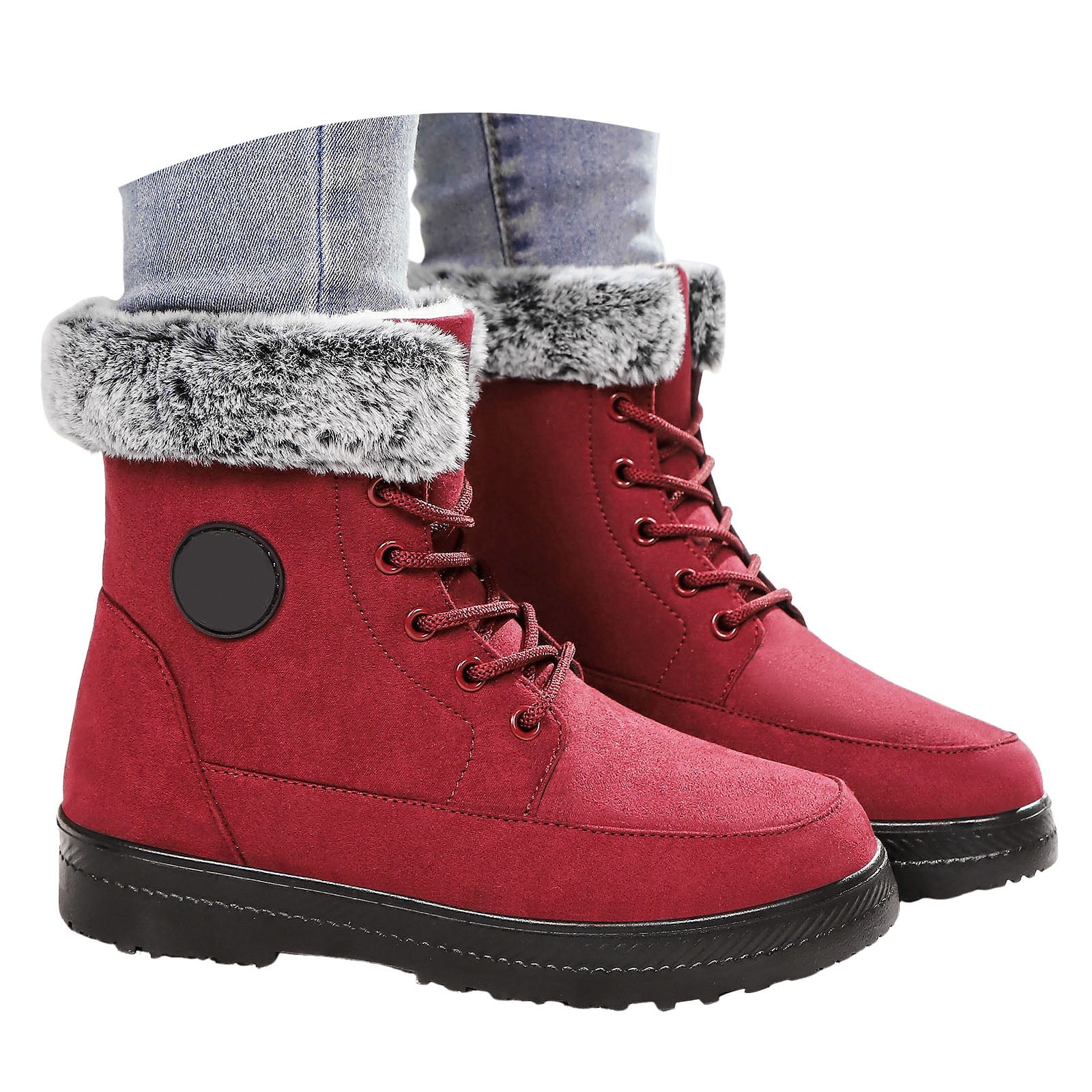 Mepaouo Bottes d'Hiver pour Femmes à la Cheville, Imperméables, à Lacets, Bottillons de Randonnée Antidérapants, Chaussures de Marche d'Extérieur