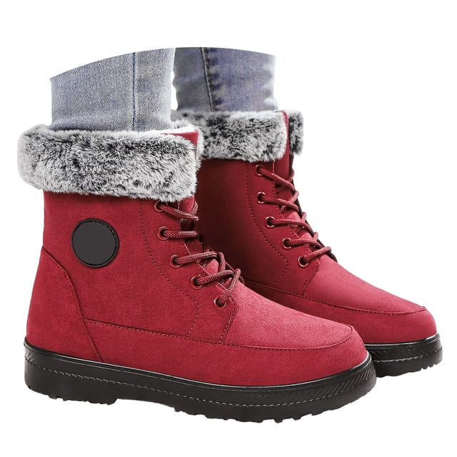Mepaouo Bottes d'Hiver pour Femmes à la Cheville, Imperméables, à Lacets, Bottillons de Randonnée Antidérapants, Chaussures de Marche d'Extérieur