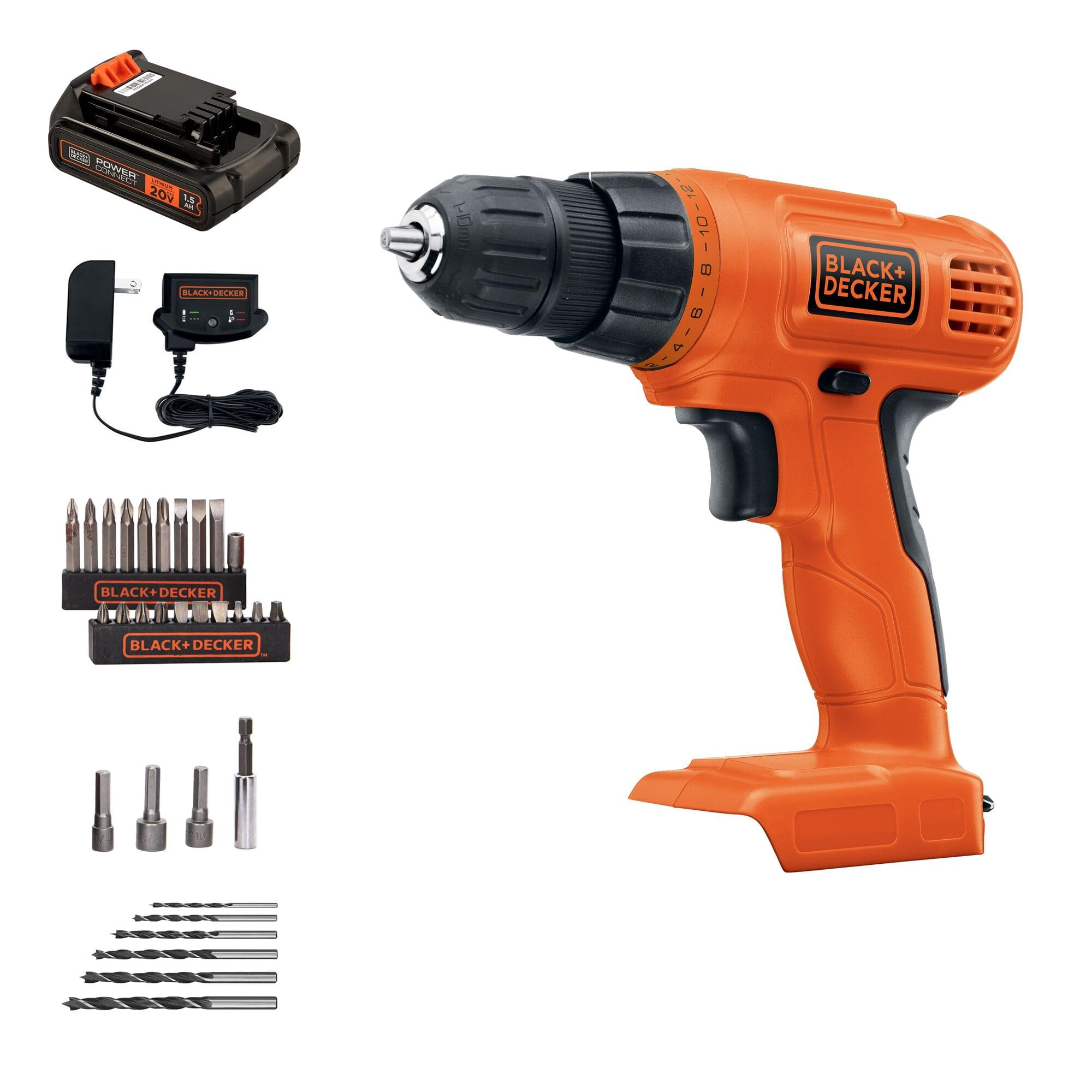 BLACK+DECKER 20V MAX POWERCONNECT Power Drill Cordless Drill Driver Electric Screwdriver with 30 Piece Bit Set and Drivers Kit, Battery and Charger I