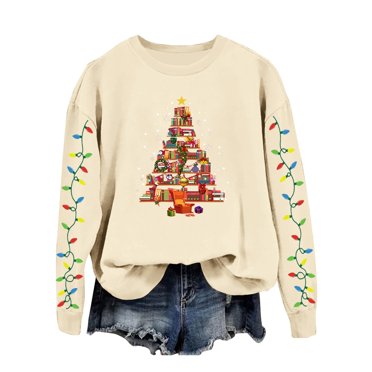 AWZXDE Chandail de Noël pour Femme, Cardigan à Enfiler avec Imprimé d'Arbre de Noël - Haut à Manches Longues à Col Rond pour Femme
