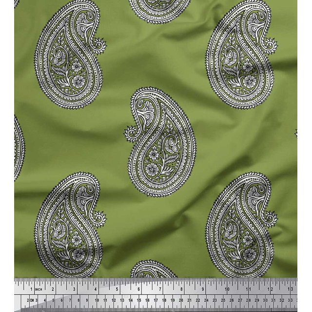 Soimoi Moss Georgette Fabric Paisley Block Fabric Prints by Yard 42 Inch Wide