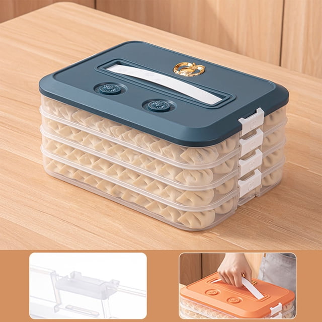 Food Storage -Layer Dumpling with Airtight Lids 4-Stack Stackable Fridge Organizer for Freshness Reusable Cookie Container and Recoder Chip