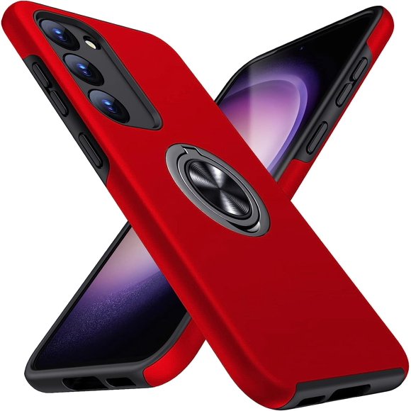 Designed for Samsung Galaxy A25 Heavy Duty Case with Built-in Kickstand, Dual Layer Protection with Rotating Holder Ring, Sturdy Case for Samsung Galaxy A25, Red