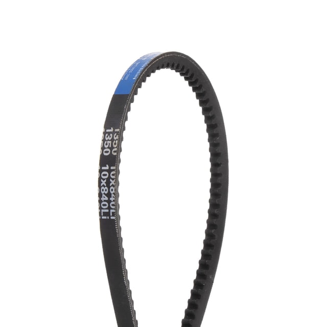 Unique Bargains 840mm inner girth cogged V belt with 10mm width, made of neoprene rubber for power transmission. Designed for high-temperature, wear, and oil resistance. Ideal for lawn mowers, tractors, snow blowers, and industrial applications like engineering machinery.