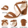 thumbnail image 3 of BLISSFUL STEP Women's Solid Color Open Toe Cross Strap Mid Chunky Heel Sandals, 3 of 6