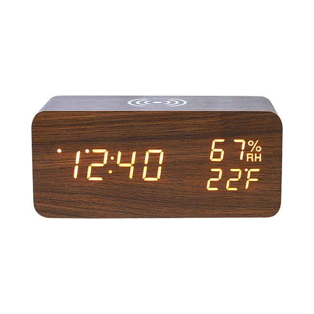 XZNGL Digital Alarm Clock with Wireless Charging Digital Alarm Clock with Wireless Charging Digital Temperature Humidity Monitor Three Alarms Snooze Alarm Wireless Charging Alarm Clock