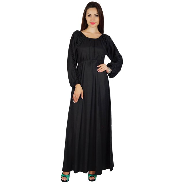 Bimba Robe Longue Maxi Style Bohème Gothique pour Femmes en Dentelle à Manches Longues