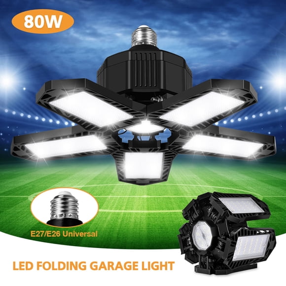 SSZMDLB LED Garage Light, LED Garage Light Bulb, Deformable Ceiling Workshop Light, Foldable Panels for Adjustable Illumination, for Garage, Warehouse, Basement, Utility Room, High Brightness