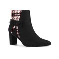 thumbnail image 1 of BLISSFUL STEP Women's Pointed Toe Plaid Block Heels Ankle Boots Black 7, 1 of 7
