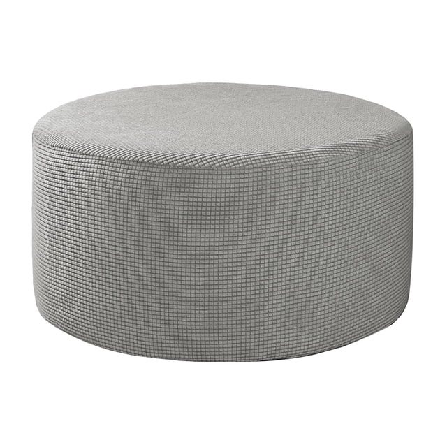 Lipstore Housse Extensible pour Pouf Gris, Conçue pour des Repose-Pieds Ronds d'Un Diamètre de 12,83-25,6 Pouces et d'Une Hauteur de 16,93-17,72 Pouces. Cette Housse en polyester à Haute Extensibilité Présente un Motif Texturé à Petits Carreaux, Offrant une protection Complète contre les Taches et l'Usure. Comprend des Boucles Élastiques pour un Ajustement Sécuritaire et Est Lavable à la machine pour un Entretien Facile.