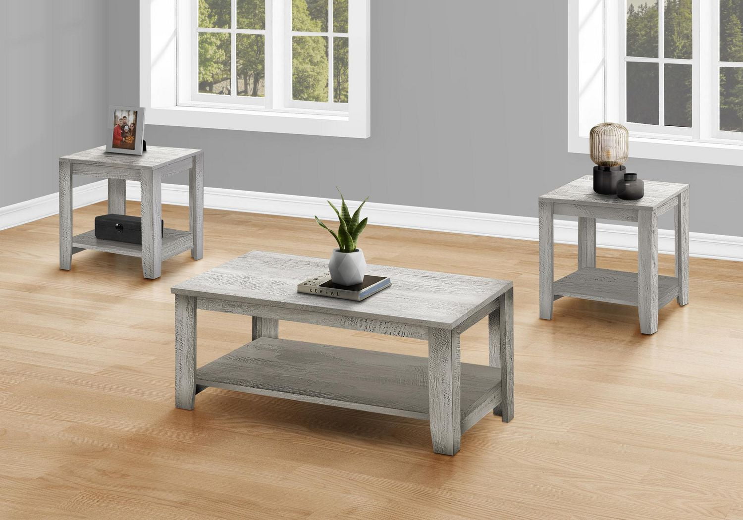 Monarch Specialties Table Set, 3pcs Set, Coffee, End, Side, Accent, Living Room, Laminate, Grey, Transitional