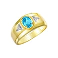 thumbnail image 3 of RYLOS Men's Rings 14K Yellow Gold Classic 7X5MM Oval Gemstone & Diamond Ring Blue Topaz December Birthstone Rings For Men, Gold Rings Size 10, 3 of 7