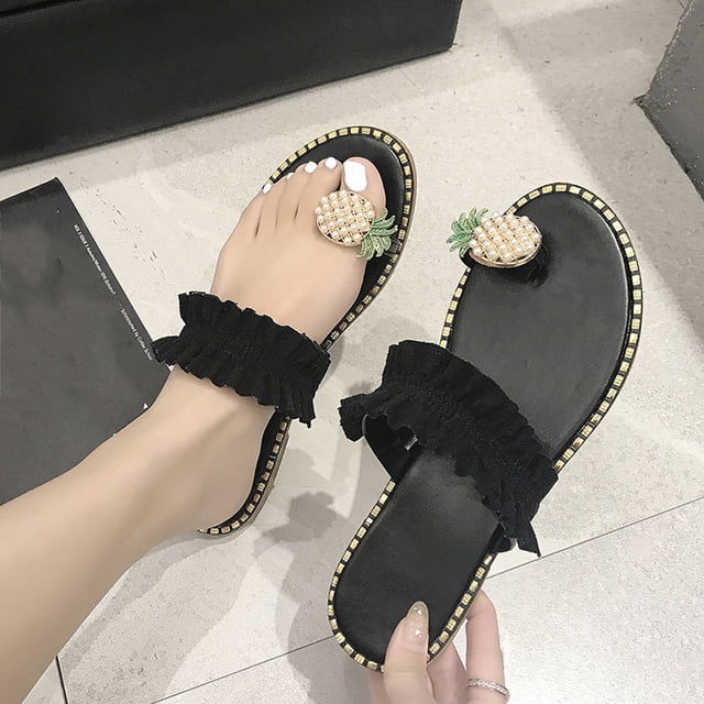 LSLJS Sandales d'Été pour Femmes Sandales Ananas pour Dames Sandales de Plage à entre-Doigt Pantoufles Boho Décontractées Chaussures de Plage, Pantoufles pour Femmes