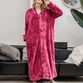 thumbnail image 2 of Besolor Womens Long Housecoat Robe Fleece Zip up Front Robe Bathrobe Plush Warm Nightgown Loungewear with Pockets, 2 of 7