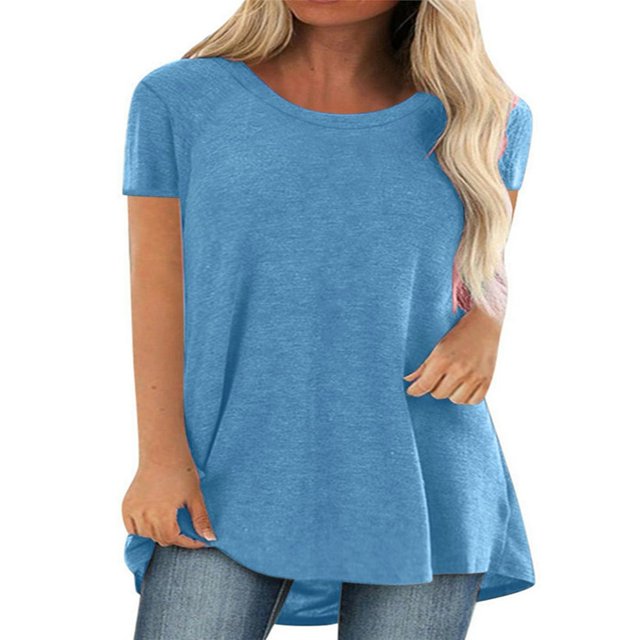 T-shirt à Manches Courtes pour Femmes, Hauts Grande Taille, Tunique Décontractée à Col en V, Blouse Ample