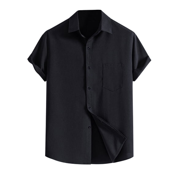 Ketyyh-chn99 Mens Dress Shirt 2024 Summer Tops Button Down Shirt Slim Fit Solid Color Blouse Cotton Dress Shirts for Men Black,2XL