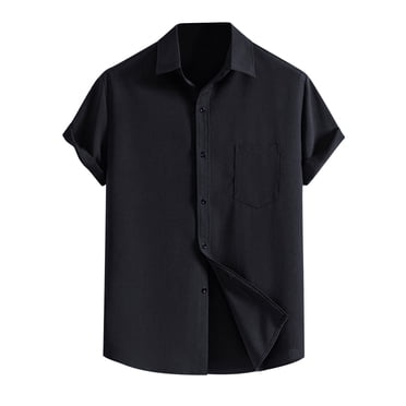 Ketyyh-chn99 Mens Dress Shirt 2024 Summer Tops Button Down Shirt Slim Fit Solid Color Blouse Cotton Dress Shirts for Men Black,2XL