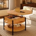 thumbnail image 3 of GUNAITO Round Lift Top Small Coffee Table with Storage, Modern Farmhouse Center Table with Shelf 2 Tier Circle Table for Living Room, Natural Burl, 3 of 8