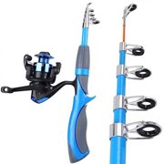 1.25m/1.6m Ice Fishing Rod and Closed Face Spinning Fishing Reel Combo Fishing Tackle Set Telescopic Rod for Child ,Rigid Aluminum Skeletal Frame