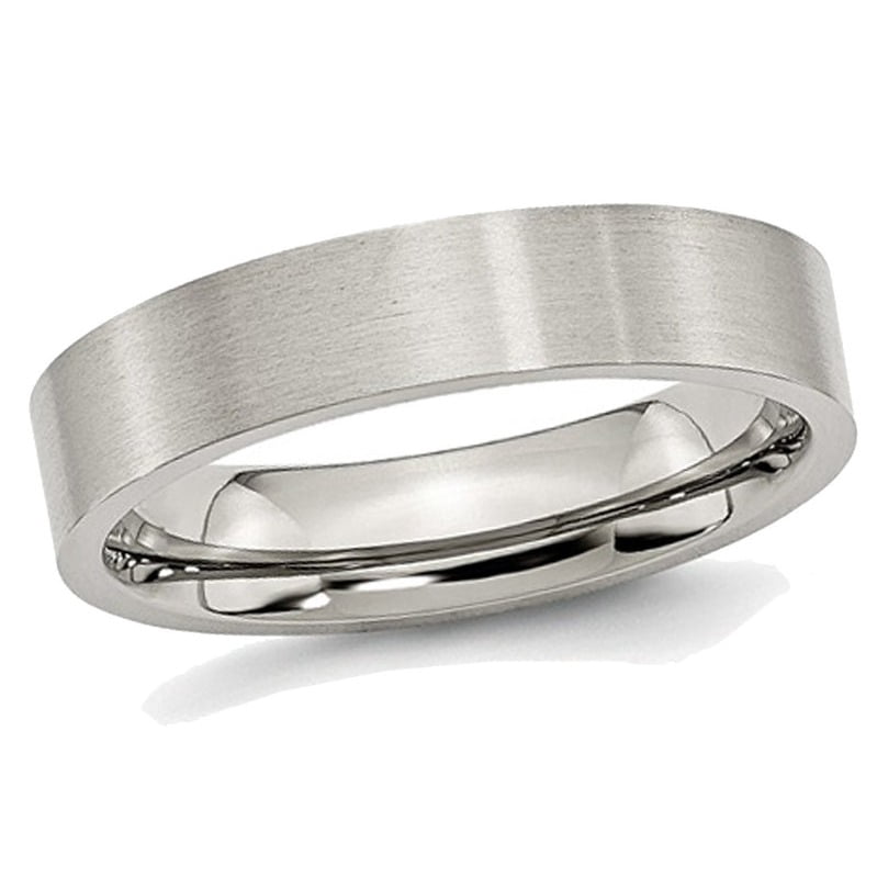 Mens Chisel Stainless Steel 5mm Flat Brushed 5mm Wedding Band Ring