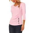 thumbnail image 4 of INSPIRE CHIC Women's Button Decor V Neck 3/4 Sleeve Solid Knitted Ruched Blouse Light Pink S, 4 of 5