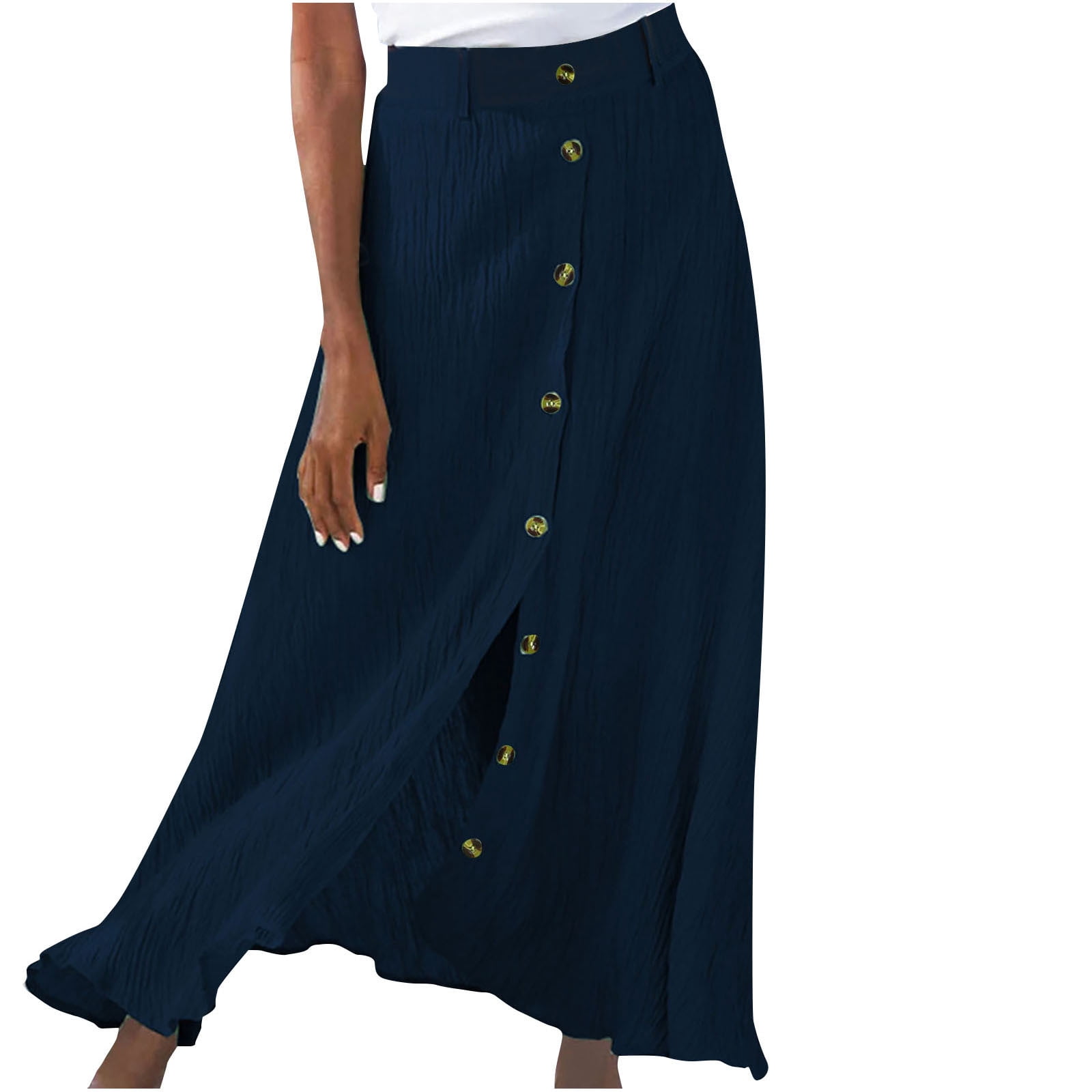 Daiosportswear Womens Button Front Flowy Maxi Skirt A Line Cotton