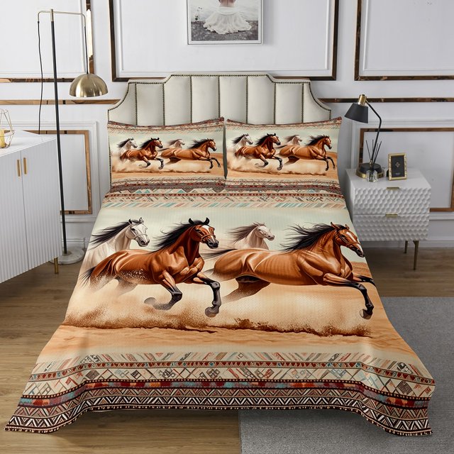 Erosebridal Galloping Horse Coverlet Set King, Rustic Farmhouse Bedding Set, Tribal Aztec Room Decor 3-Piece