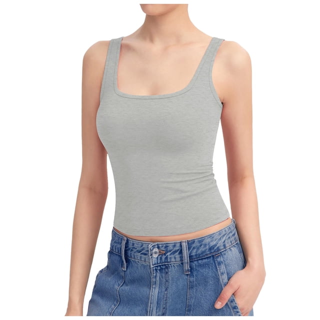 Débardeur à Encolure Carrée pour Femme Sans Manches à Double Doublure Hauts Basiques Collection Sharp