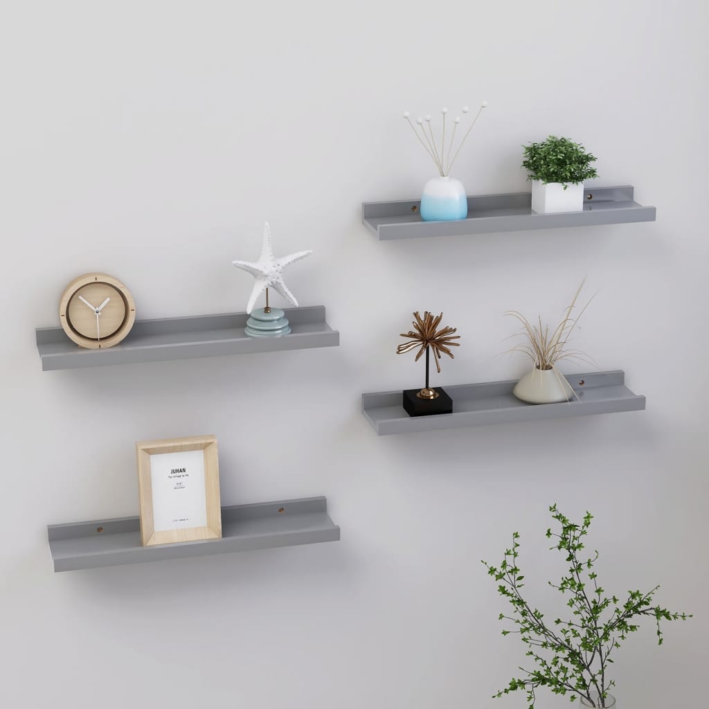 vidaXL Étagères Murales 4 Pcs Gris 40x9x3 cm