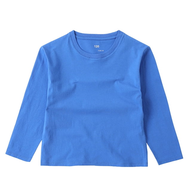 ZACPNCV T-Shirts à Manches Longues pour Filles, Col Rond pour Enfants, Hauts d'Automne et d'Hiver, T-Shirts Basiques, Bleu, 3-4 Ans