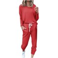 thumbnail image 1 of Birdeem Womens Printing Round Neck Long Sleeve Solid Two-Piece Comfortable Home Pajamas Pocket Set Sports Set, 1 of 1
