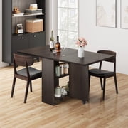 Space Saving Folding Dining Table with 2 Tier Storage-Extendable Drop Leaf Farmhouse Wood Kitchen Dining Room Tables Set for 4, Collapsible Expandable Rectangle Dinner Kitchen Office Furniture