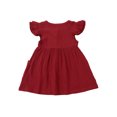 thumbnail image 2 of Gupgi Girls  Fly Sleeve Dress Solid Color Round Collar Single-breasted Dresses, 2 of 9