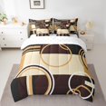 thumbnail image 2 of YST Ensemble de Literie Moderne Géométrique 7 Pcs Format Simple Brun Noir Rayures Ensemble de Couette pour Enfants Adultes Rétro Cercles Tourbillons Ensemble de Literie Déco de Chambre Texture Abstraite Couleur Art Drap Plat, 2 of 5