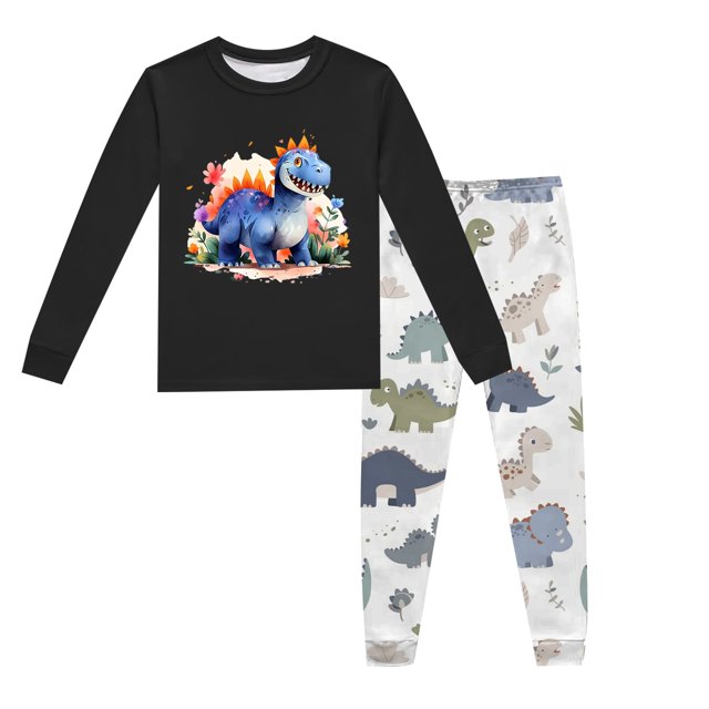 Pyjamas pour Garçons Tout-Petits Ensemble de Pyjama Imprimé Dinosaure Col Rond Manches Longues Pantalon 2 Pcs Printemps Automne Pyjamas pour Enfants Noir 7 Ans-8 Ans
