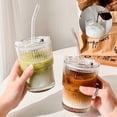 thumbnail image 2 of fheaev Wind Vertical Striped Water Cup With Straw And Lid Glass Cup Summer Ice Cup Drinking Cup, 2 of 9