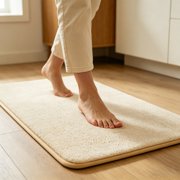 ZZkhGO Solid Color Fleece Bath Mat Plush Soft, Water-Absorbent Shower Mat with Quick Dry, Toilet Bathroom Floor Rug for Shower Room, Khaki