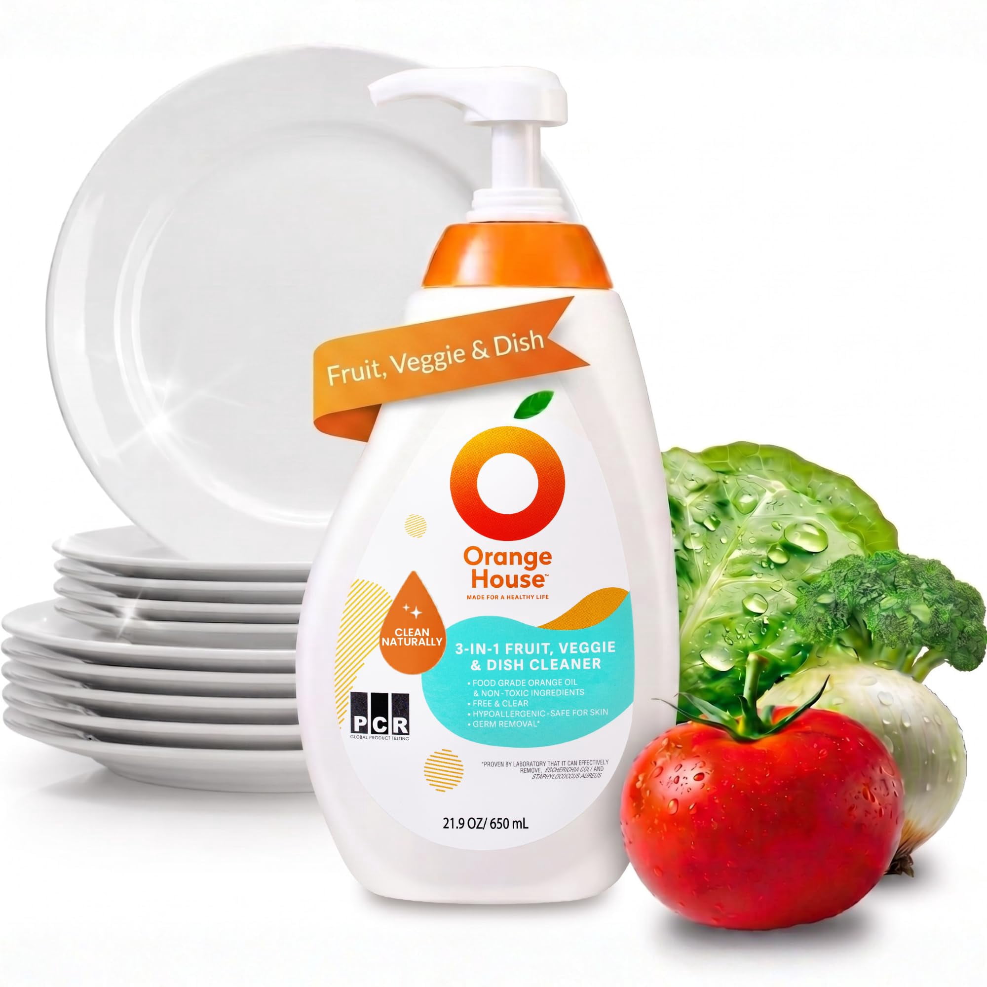 ORANGE HOUSE 3 in 1 Plant Based Dish Soap Non Harmful Ingredients Veggie Wash Orange Oil Fruit and Vegetable Wash Convenient Fruit Wash 21.9 Fl Oz Fruit Cleaner Natural Dish Soap (1 Pack)