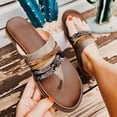thumbnail image 2 of Penkiiy Women's Clip-Toe Flip Flops Studded Canvas Flat Sandals,Summer Fashion Buckle-Strap Back Zipper Orthopedic Open Toe Flops,Casual Fringe Boho Comfy Slip on Beach Slippers 39 Brown, 2 of 5
