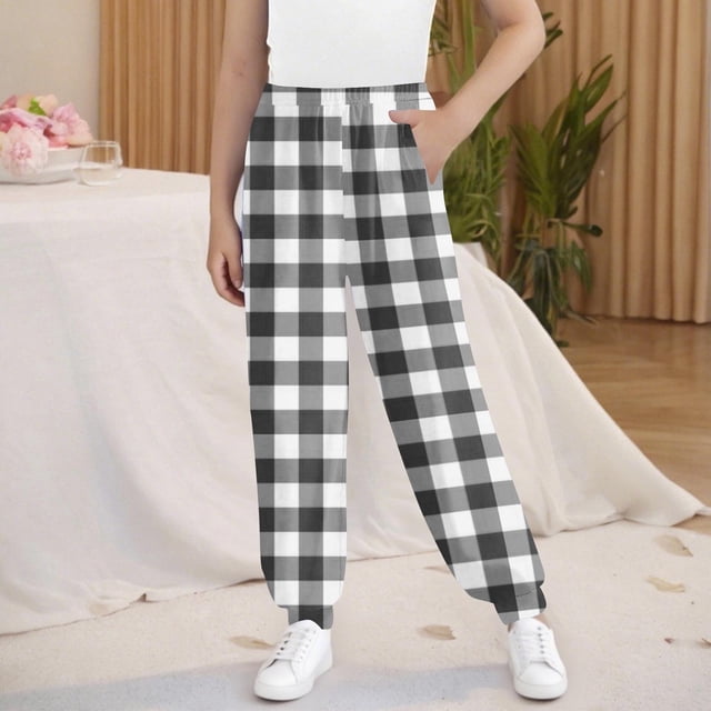 Cowsor Girls Graphic Print Sweatpants Athletic Drawstring Joggers Cute Track Pants with Pockets for Kids