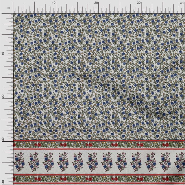 Soimoi Poly Georgette Fabric Stripe,Leaves & Floral Panel Fabric Prints by Yard 52 Inch Wide