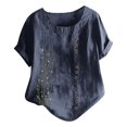 thumbnail image 1 of Birdeem Femmes Manches Courtes Décontracté Col Rond Imprimé Ample Bouton Tunique Chemise Blouse Hauts, 1 of 5