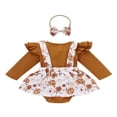 thumbnail image 2 of Newborn Baby Girls Clothes Ruffle Long SleeveFlowers Romper Tutu Dress Jumpsuit+Headband 2pcs Set Pink 0-3 Months, 2 of 7