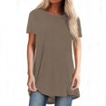 thumbnail image 1 of JIRNDf Chemises pour Femmes Hauts Tendance Été Mode Grande Taille Col Rond Manches Courtes Longues Tuniques pour Femmes Blouse Décontractée Brun P, 1 of 9