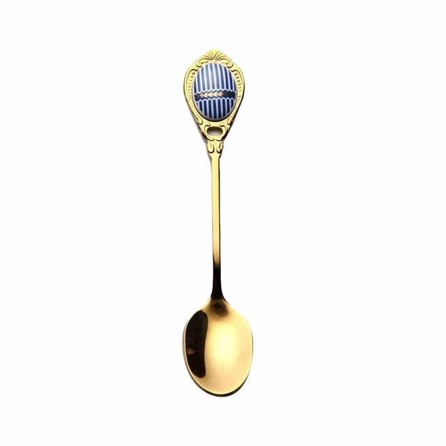 Transemion Home Tools Stainless Steel Spoon Tea Coffee Stir Spoon Desserts Snacks Dinnerware Vintage Porcelain Teaspoon No.01 1Set