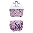 thumbnail image 2 of TiaoBug Girls 2 Pcs Mermaid Bikini Sets Shiny Halter Ruffles Crop Top with Triangle Brief Bathing Suit Tankini Purple A 140, 2 of 5