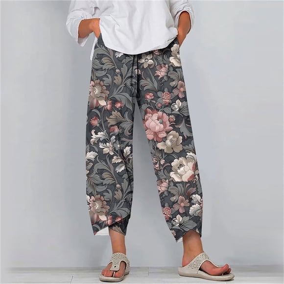 LOVZFMLL Women's Capri Pants, Ladies Summer Comfortable Loose Wide Leg Fashion Print Capris Multicolor, XL