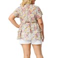 thumbnail image 3 of GRACE & GRANDEUR Hauts d'Été pour Femmes 2024 Grande Taille Col en V Manches Courtes Superposé Blouse Décontractée à Fleurs 1X Blanc, 3 of 7