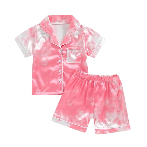 sertiohcv Pyjama pour Filles Ensemble de Pyjama en Satin Enfants Confortable Respirant à Manches Courtes Vêtements de Maison Mignon Motif de Dessin Animé Ensemble de Pyjama Rouge Taille pour 4-5 Ans